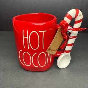 NWT Rae Dunn Red Hot Cocoa Mug with Candy Cane Spoon